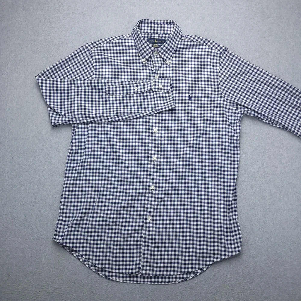 Ralph Lauren Classic Fit Performance Shirt Mens Large Blue‎ Check Long Sleeve